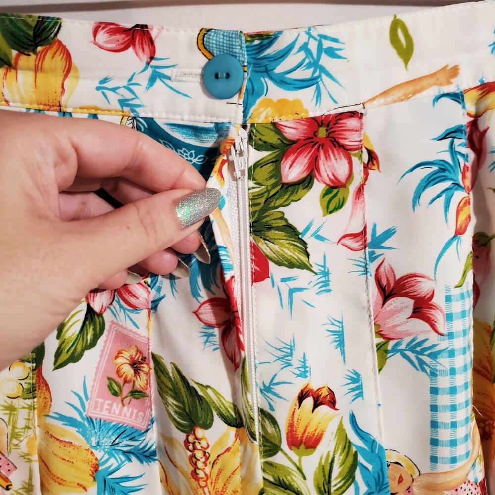 Vtg Tail Tropical Pop Art Hawaiian Pleated Tennis Skirt Size 12 USA Made Retro - Picture 5 of 12